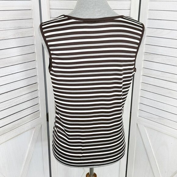 Covington Striped Ribbed Knit Tank Top Brown White Medium Stretchy - Picture 4 of 10